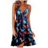 Ladies Slim Printed  Buckle Shoulder Strap Ruffled Sling Dress