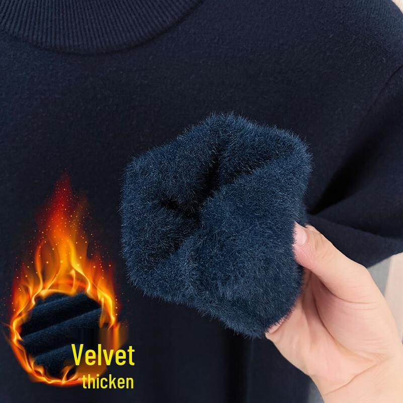 Hengyuanxiang Men's Wool Blend Fleece-Lined Half-Turtleneck Sweater