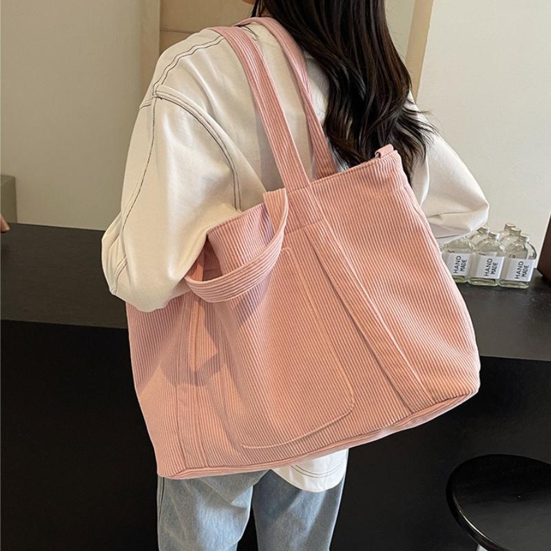 Sacs à bandoulière en velours côtelé grande capacité pour femmes Sacs fourre-tout simples de couleur unie pour femme pour le travail l'école Sacs à main polyvalents pour dames