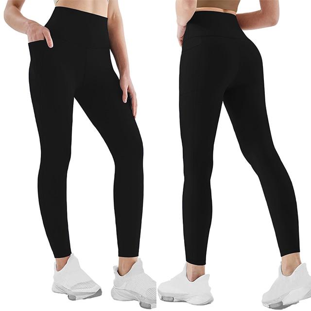 Hohe Taille Lockere Yogahose mit Taschen Schwarz Damen Jogginghose Tasche Yogahose Locker Bequem Fitnesshose Schwarz