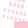 French Style Short Almond False Nails With Bowknot Pearl Rhinestone Decoration 24 Pieces