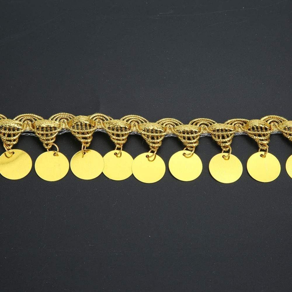 Creative Belly Dance Waist Chain Golden Pendant Sequins Lace Trim  Stage Costume