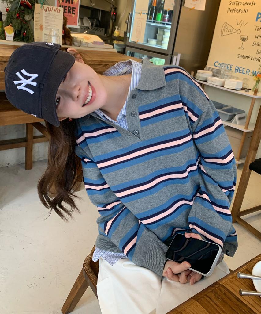 CGP (Women) Striped Collar Knit - Gray