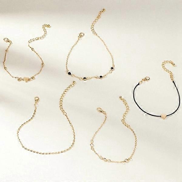 5 Pcs Gold Foot Jewelry Foot Link Ankle Link Foot Chain - Heart & Ball Gold