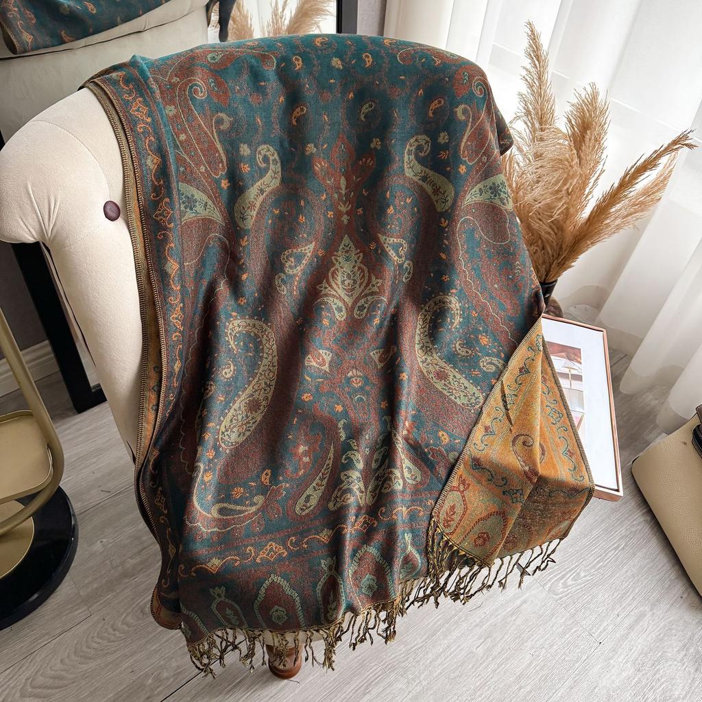 Scarf Women'S Shawl Ethnic Style Cashew Nut Colored Tassel Tourism Cloak Explosion