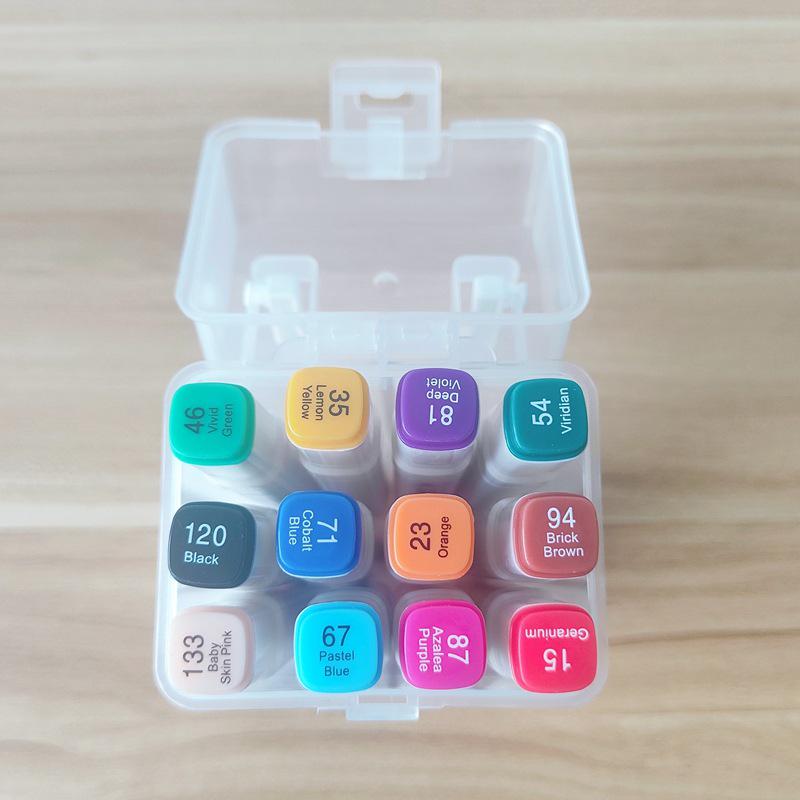 12-Color Double-Ended Marker Pens with Large Square Barrel for Art and Craft