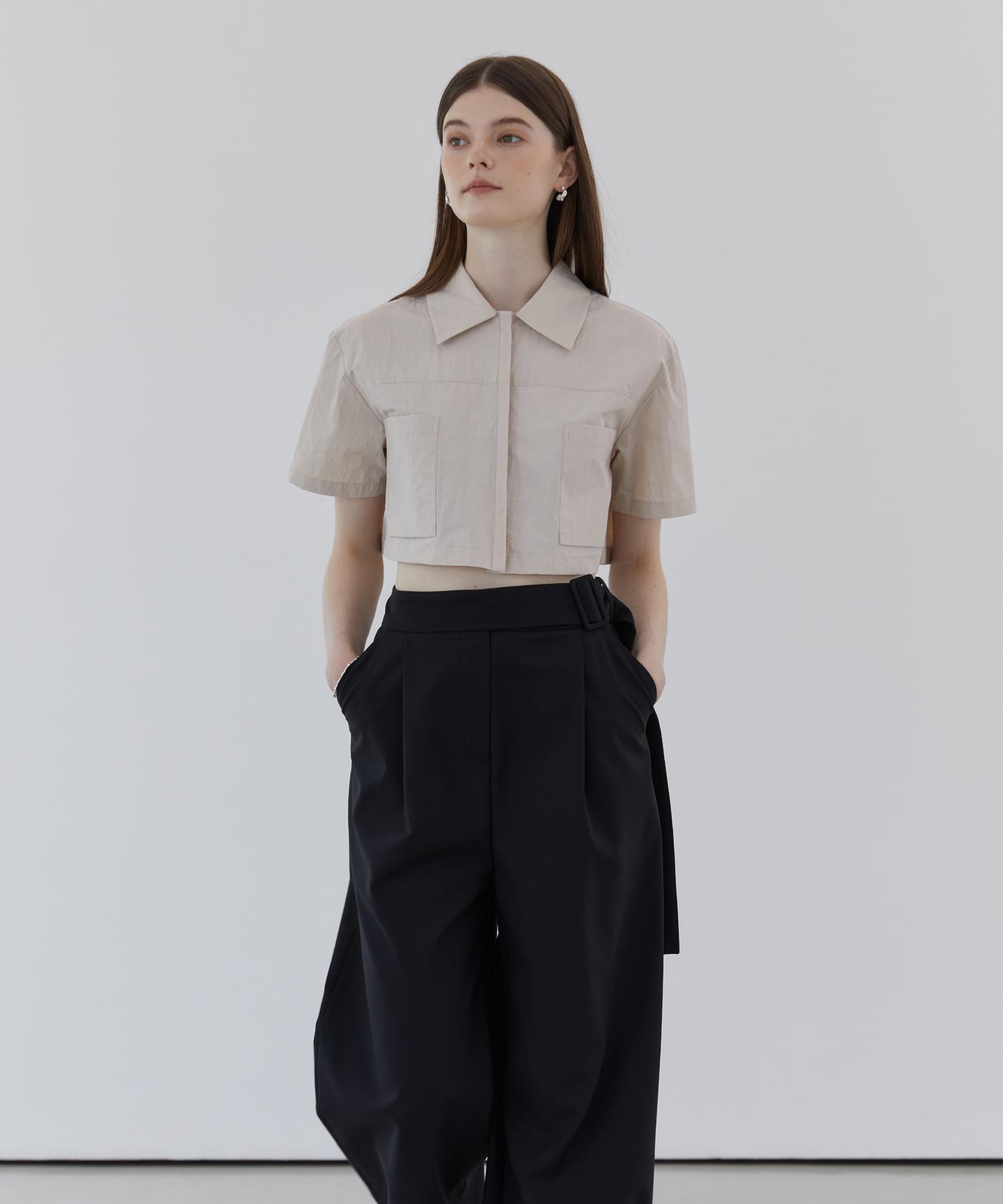 Modern Able Back Ribbon Point Crop Shirt - Beige Free
