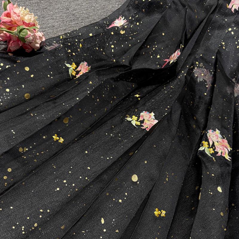 Printing Silk Chiffon Fabric Koi Carp Embroidery Fabric Tulle Handmade DIY Chinese Ancient Hanfu Stage Dance Dress Wedding Decor