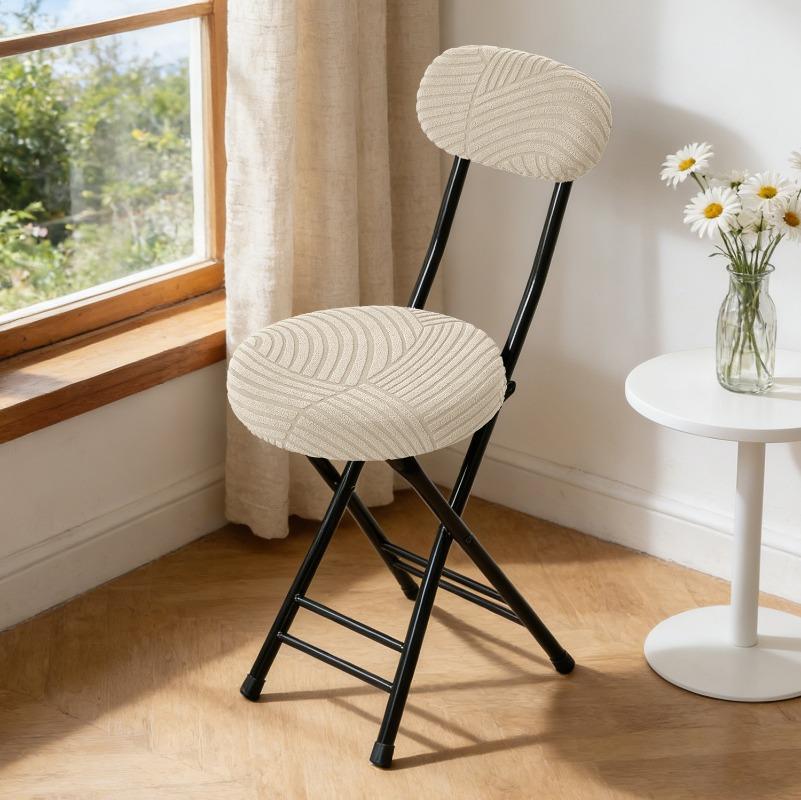 Solid Color Jacquard Stretch Chair Slipcover Elastic Round Folding Chair Cover Seat Back Cover Set Home Decoration Chair Cover