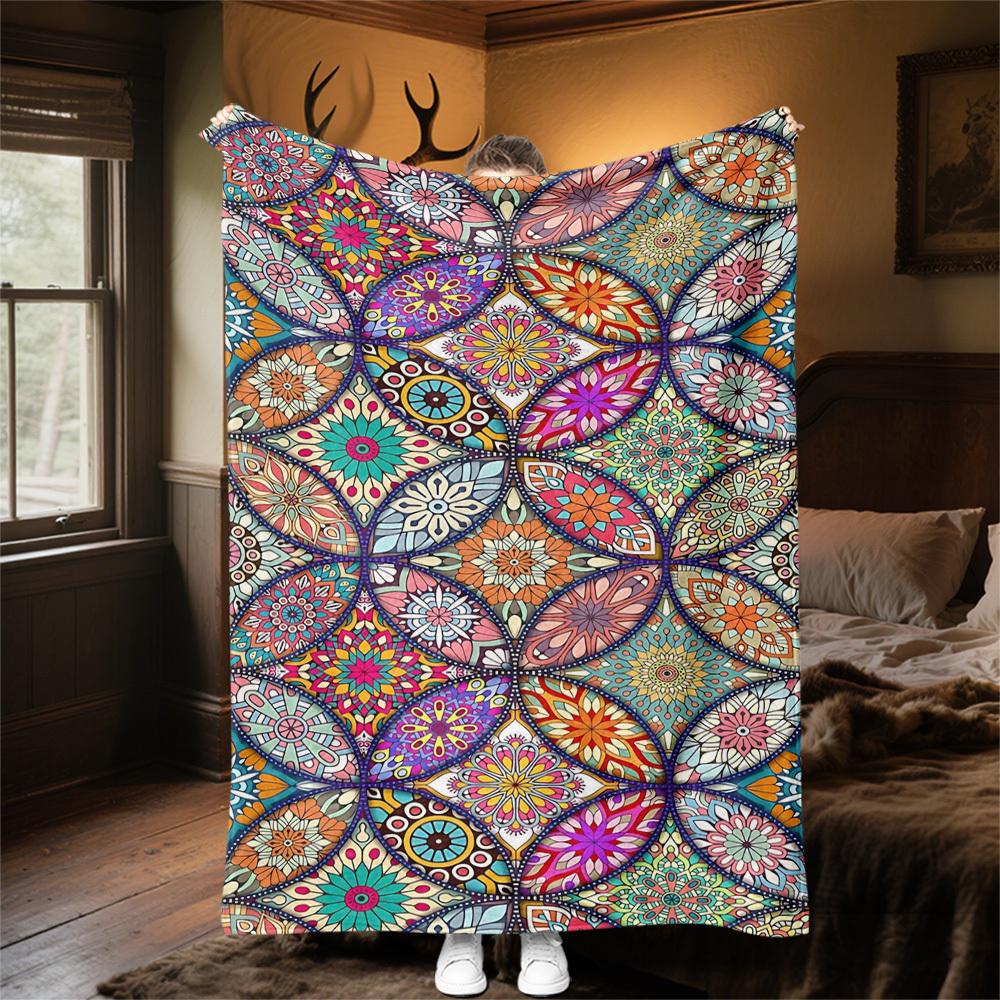 1PC Mandala PatternsOutdoor Flannel Blanket - Soft Plush Decor for Picnics, camping, Bedroom, Playroom, Office, or Lunch Break 1344A