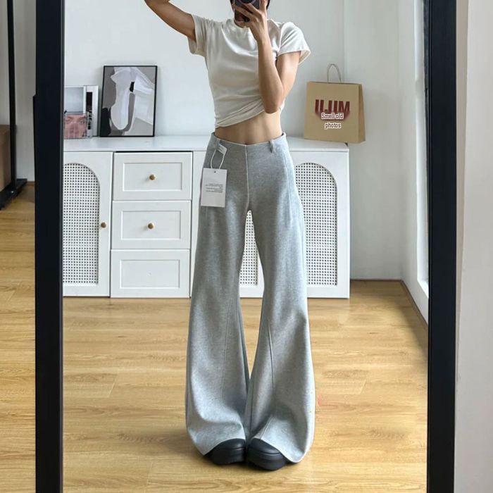 

Women s Gray Micro-Flare Velvet Sweatpants - Korean Style, Autumn/Winter 2025, Thickened Wide Leg, Casual Sportswear XL