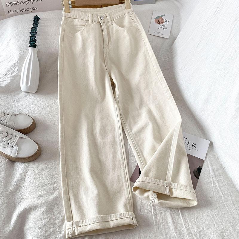 Spring 2025 Women's High-Waisted Wide-Leg Jeans - Chic Hong Kong Style, Loose & Slimming Fit