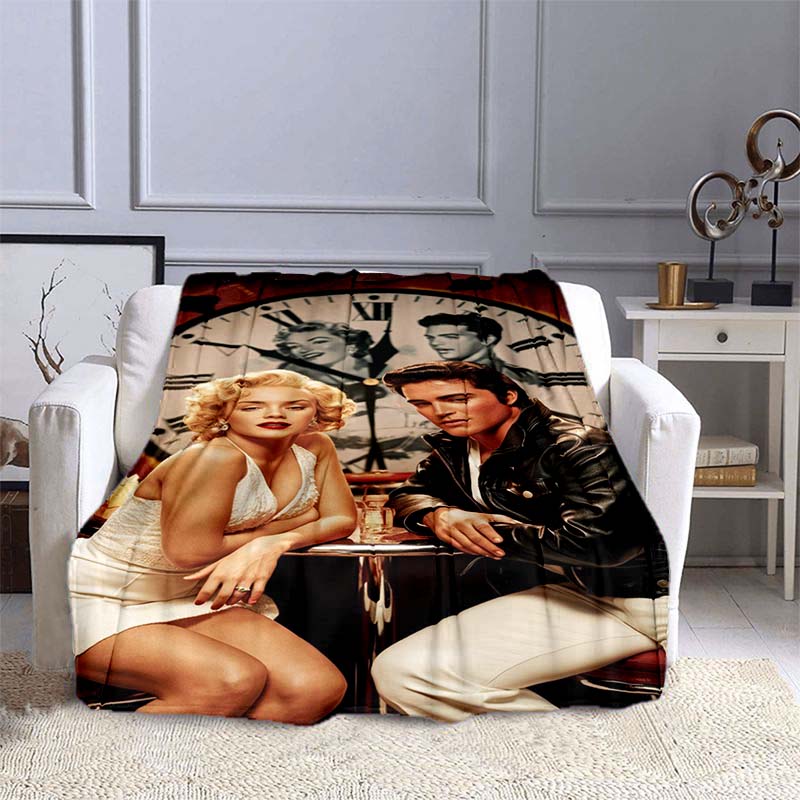 Various Styles of E-Elvis Pattern 3D Printed Rock Singer Sofa Blankets, Suitable for Adult and Children's Bedrooms and Living