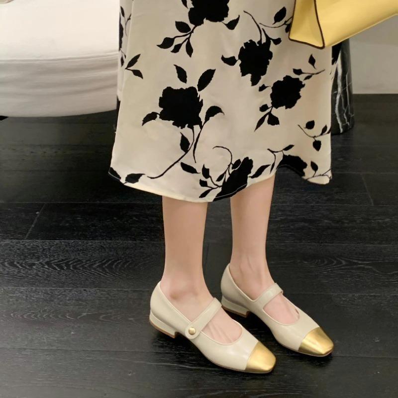 Sheepskin Version~ Round Head Color Matching with Mary Jane Shoes, Women's Gentle Single Shoes, Genuine Leather Shoes, Flat-soled Ladyshoes