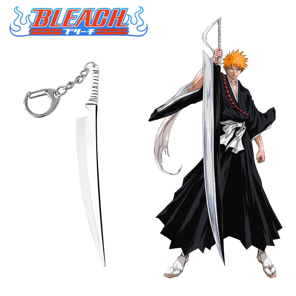 Anime Bleach Weapon Keychain Kurosaki Ichigo Hitsugaya Toushirou Katana Sword Model KeyRing for Women Men Car Pendant Jewelry
