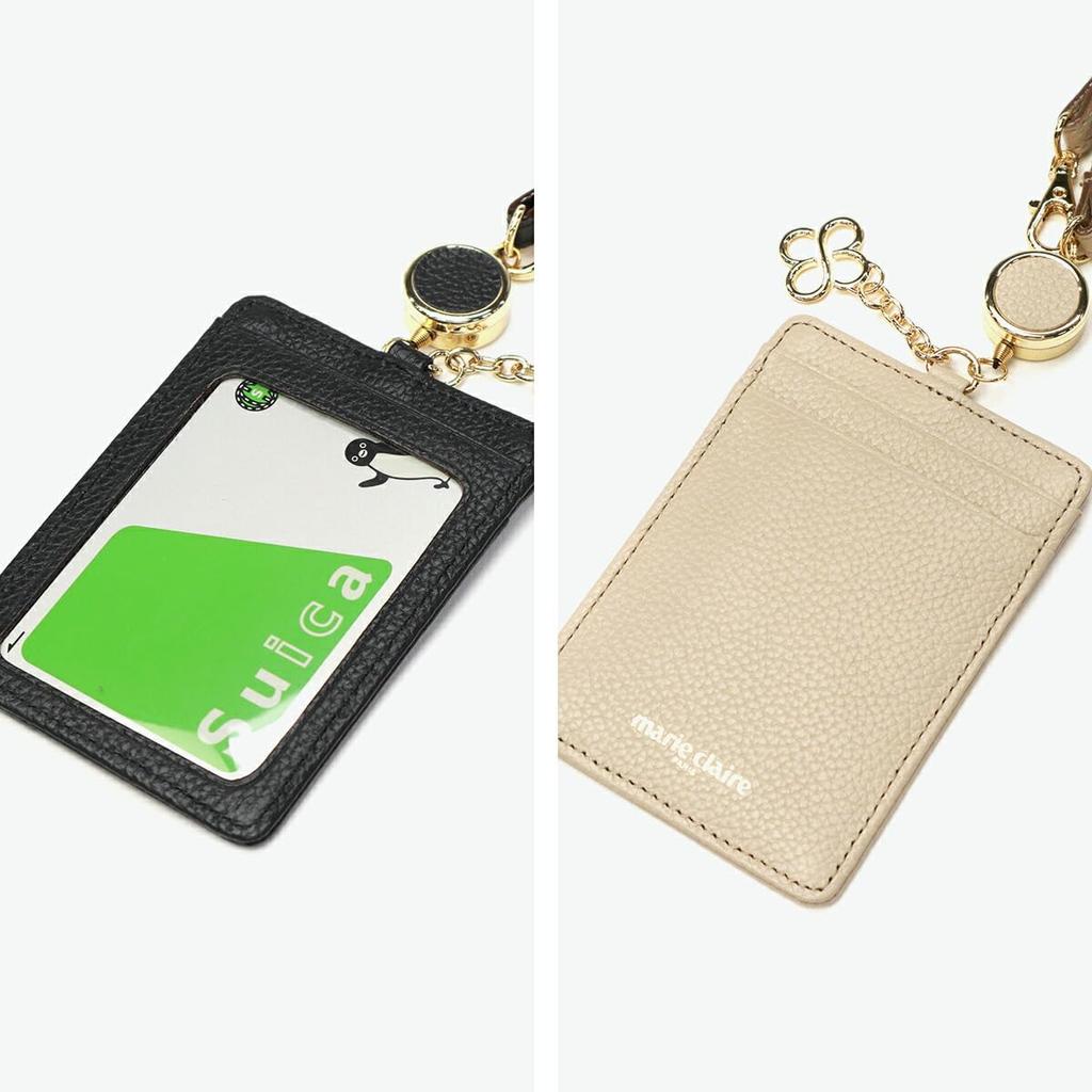 Marie Claire Pass Case, Card Holder, Women's, with Reel, Genuine Leather, Suica/Pasmo Storage, Brand: Carrousel 88651-70, Green