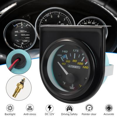 Indicator de temperatură a lichidului de răcire de 52 mm/2" 40-120°C 100-250°F Iluminare de fundal LED cu suport și senzor Grade Celsius Fahrenheit