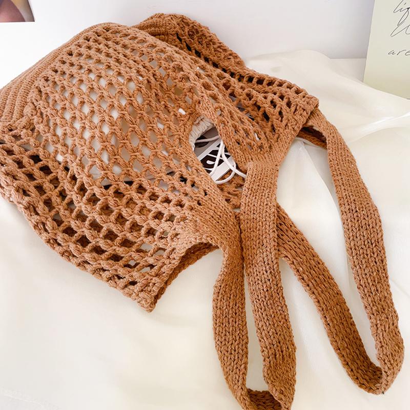 New Large Capacity Shoulder Composite Bag Weave Beach Vacation Handbags Women Knitted Hollow Out Tote Bags