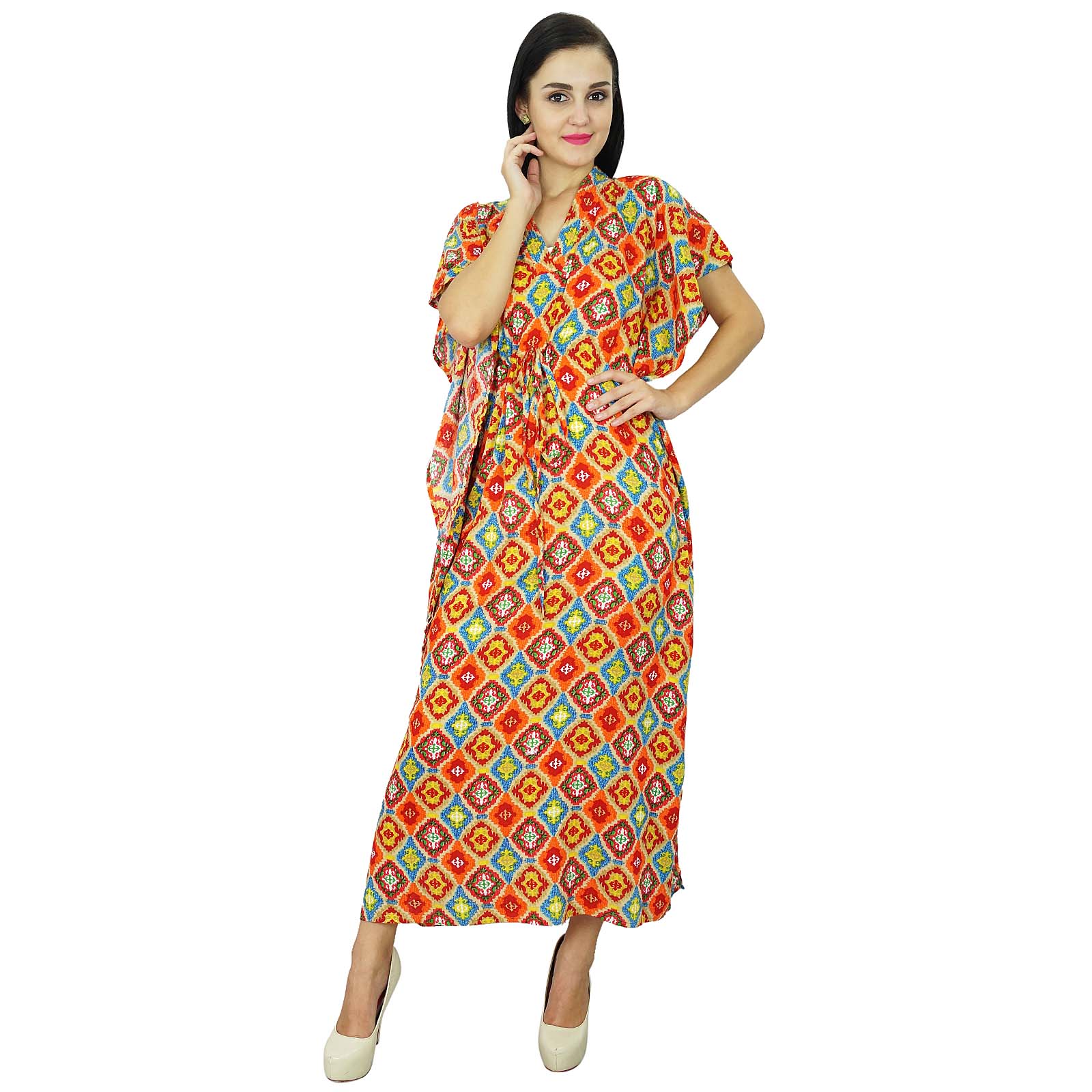 

Bimba Women Bohemian Kaftan Nightgown Dress Long Rayon Maxi Caftan 24W оранжевый