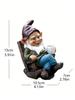 1pc Gnome Dwarf Rocking Chair Ornament Resin Outdoor Garden Decoration Patio Leisurely Drinking Tea Lazy Decoration