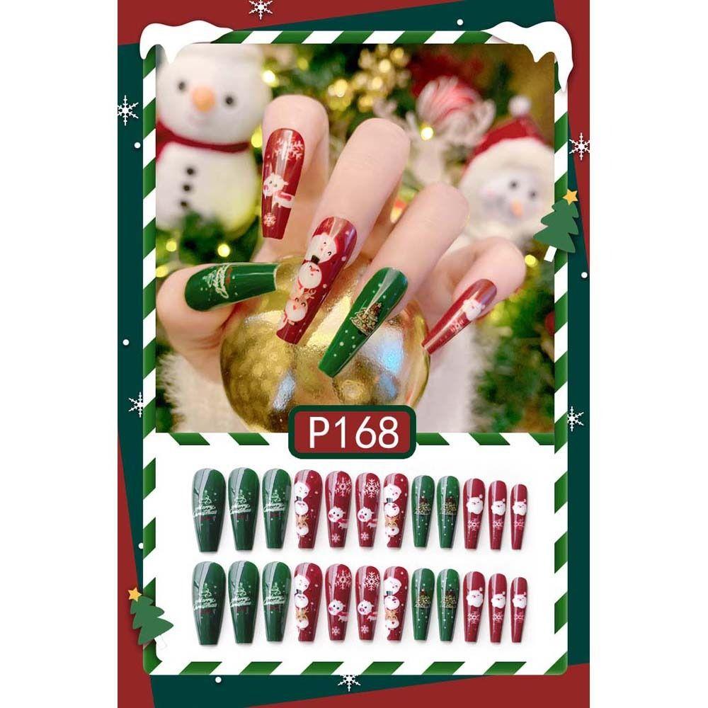 24Pcs/set Christmas Snowflake Christmas False Nails Christmas Fake Nail Extension  Manicurist