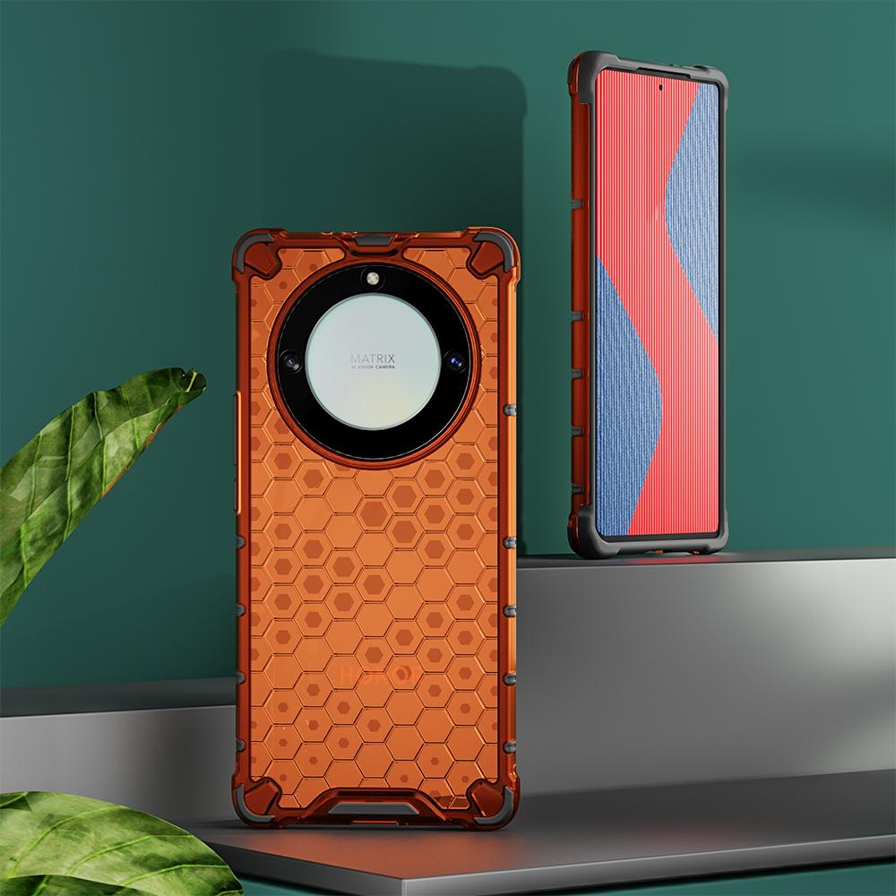 KEYSION Stoßfeste Rüstungshülle für Huawei Honor X9A 5G, weiches Silikon + PC, transparente Waben-Telefonrückseite für Honor X9 5G