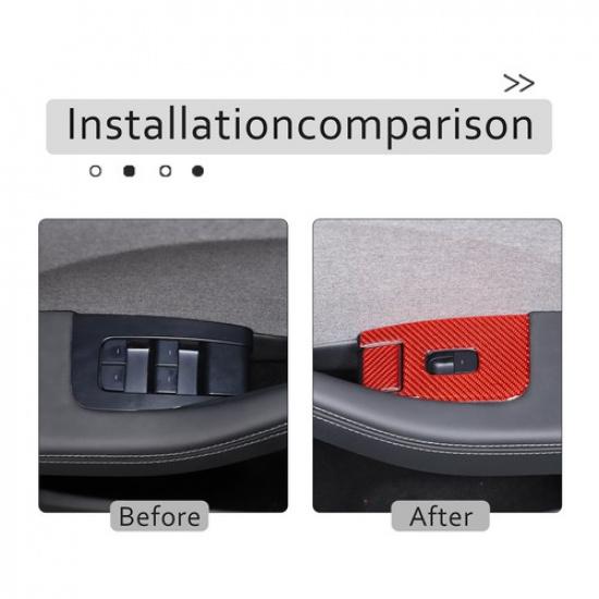 Red Carbon fiber Window Lift Switch Button Trim Sticker For Tesla Model 3 23-24