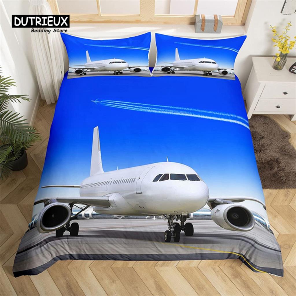 Classic Modern King 3D Airplane Aircraft Transportation Polyester Globe Helicopter Decor Comforter Quilt