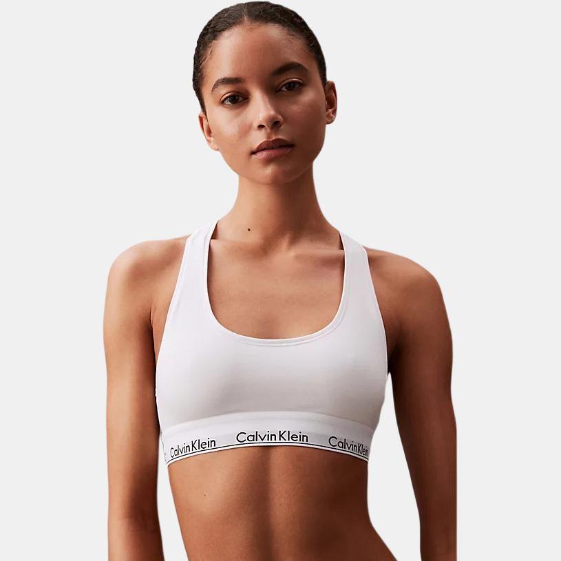 Calvin Klein Bralette Buchstaben-Logo Jacquard Bequemer BH Damenunterwäsche Weiß 0000F3785E-100