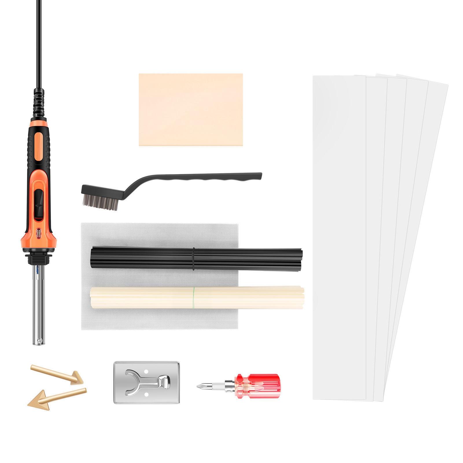 

100W Electric Plastic Repair Kit,Plastic Welder Kit with 40 Rods,1 Mesh,Wire Brush,Iron Stand,2 metal headse etc for US