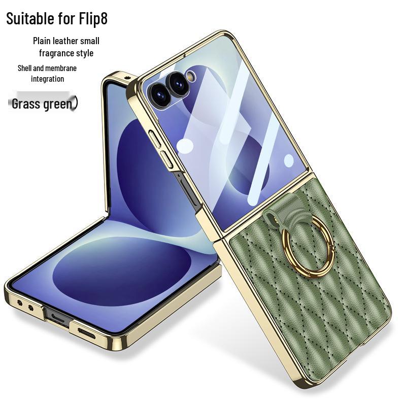 Samsung Z Flip 8 Ring Case: Creative Diamond Lattice French Style Electroplated Leather