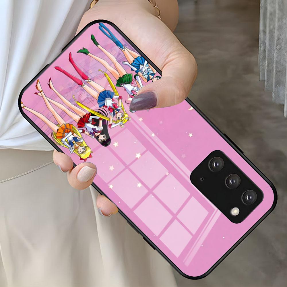 S-Sailor M-Moon Anime Phone Case For Samsung S25 S24 FE S23 S22 S21 Plus S20 Ultra Note20Ultra Black Glass Cover