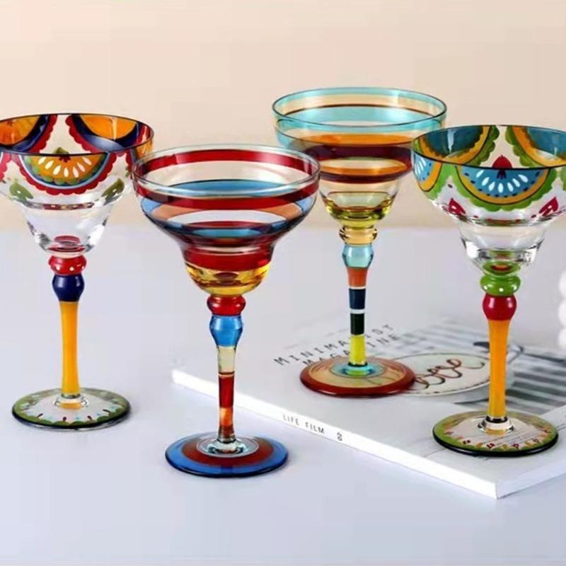 Elegant Margarita Glass Cup Intricate Hand Painted Pattern Colorful Mexicans Cocktail Drinkware For Party Decoration