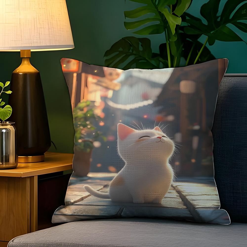 Sunny spring day leisurely cat Pillow Case Natural Linen Pillow Case DoubleSided Decor Sofa Pillowcase Home Decor