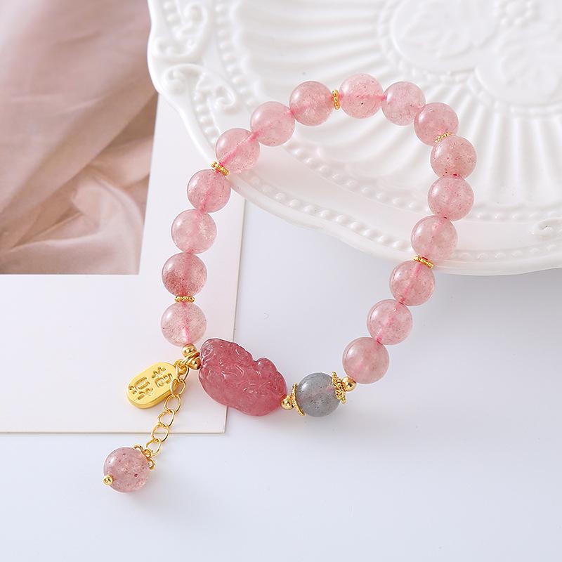 Natural Strawberry Crystal Bracelet Bangles Women Fashion Jewelry Accessories Gift