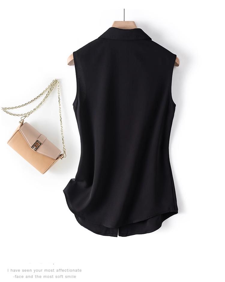 Women's White Sleeveless Chiffon Layered Vest Top with Collar - Ideal for Spring, Summer, and Autumn.