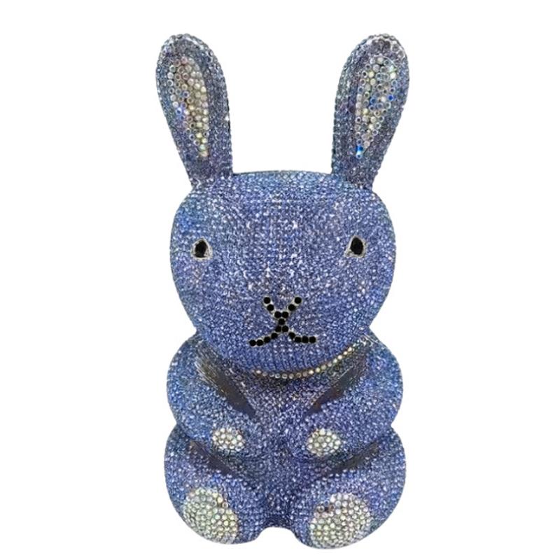 

WHTUOHENG Blue New Rabbit Evening Diamond Bag Crystal Clutches Luxury Rhinestone Handbags Gems Stone Purses Party Prom Bags 21cmX11cmX10cm