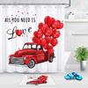 Red Truck Valentine Shower Curtain Set with Romantic Hearts Balloons Love Lovers Polyester Fabric Simple White Shower Curtains