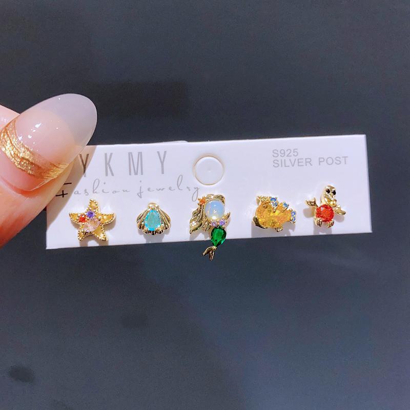 

Mixed 5pcs/Set Colorful Zircon Crystal Fairy Tale Stud Earrings for Women Girls Party Gift Jewelry