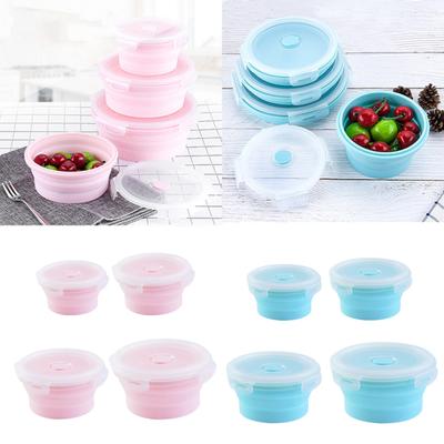 350/500/800/1200ML Round Silicone Lunch Box Microwave Safe Foldable Sealed Lid Portable Refrigerator Bento Food Container Kitchen