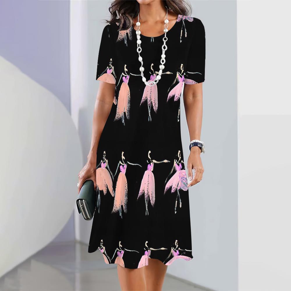 The New Ballet Graphic Print Dress Is an Elegant Fashion Dress for Women, Summer Medium-length Dress