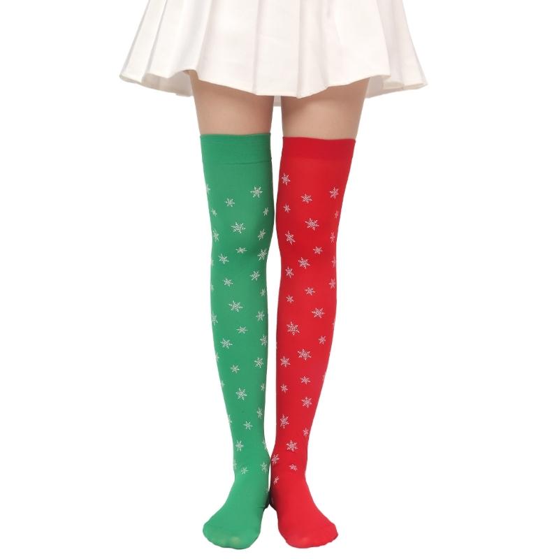 Women Christmas Silky Over Knee Long Socks Cute 3D Plush Toy Bowknot Diagonal Striped Holiday Party Thigh High Stockings