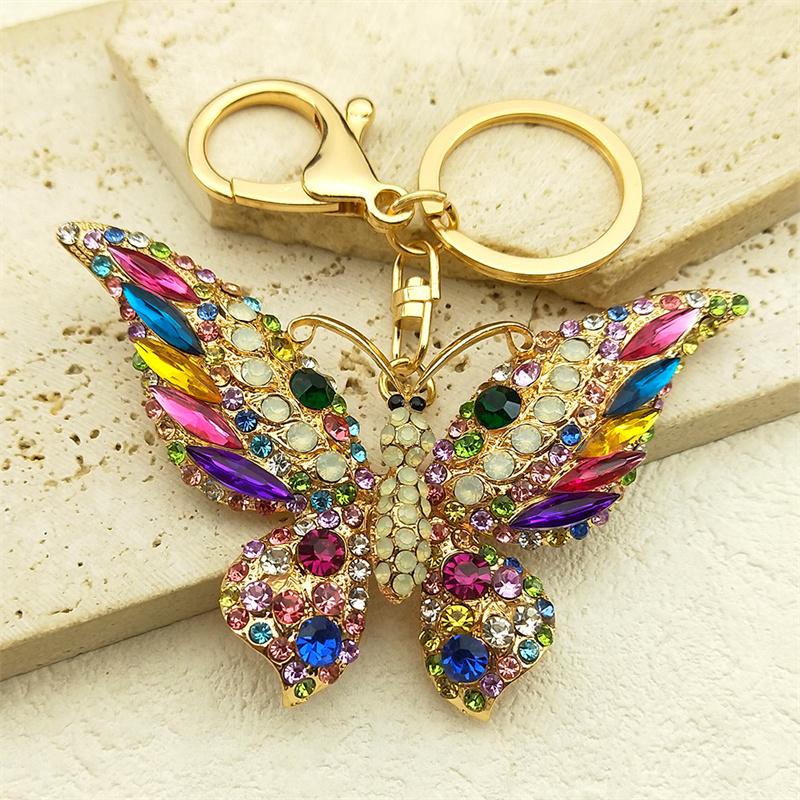 Colorful Rhinestone Butterfly Key Chain Pendant Gold Color Metal Animal Insect Keyring for Women Girl Jewelry Gift Llaveros