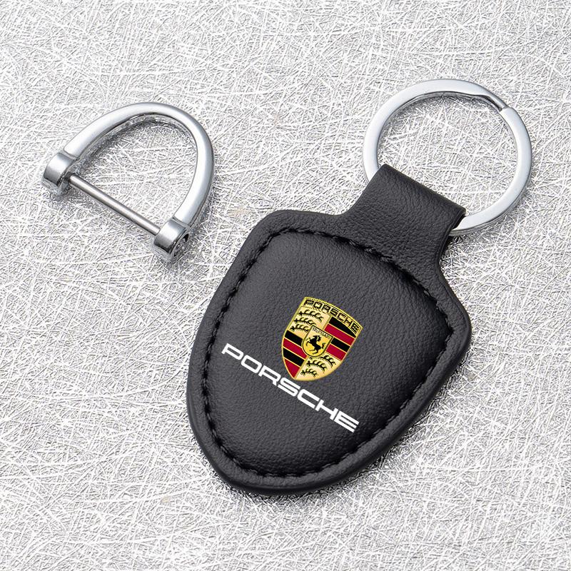 

Leather Car Emblem Key Chain Ring Holder For Porsche 918 911 718 Taycan Panamera Cayenne Boxster Cayman Car Keychain Accessories чёрный