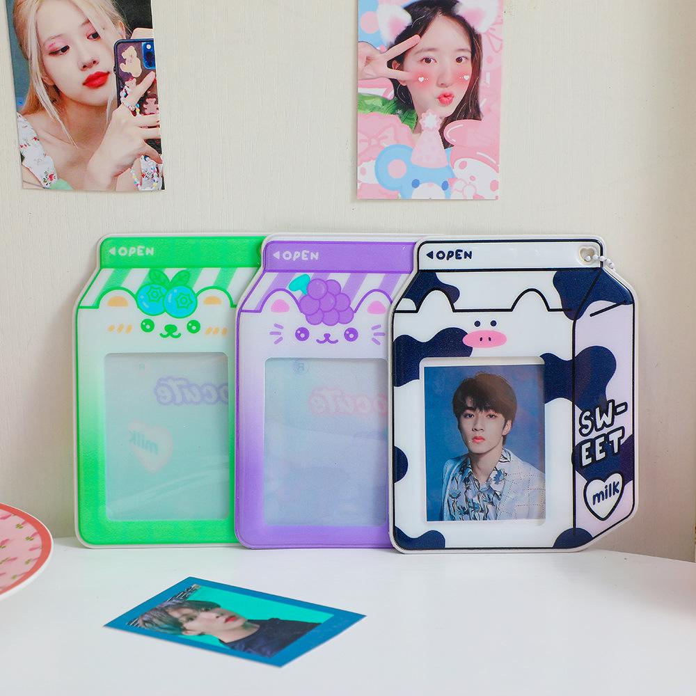 Kawaii Milk Bottle Pocard Holder 3inch Korea Card Set Cartoon Cute Po Star Chasing Student Girl Bus Card Storage