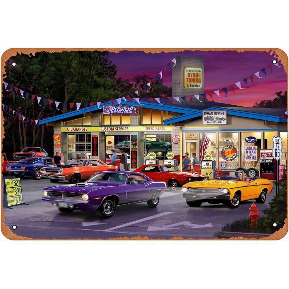 Vintage Motel Metal Tin Signs Wall Art Route 66 Car Posters for Garage Motel Hotel Club Cafe Bars Pubs Iron Painting Decoration