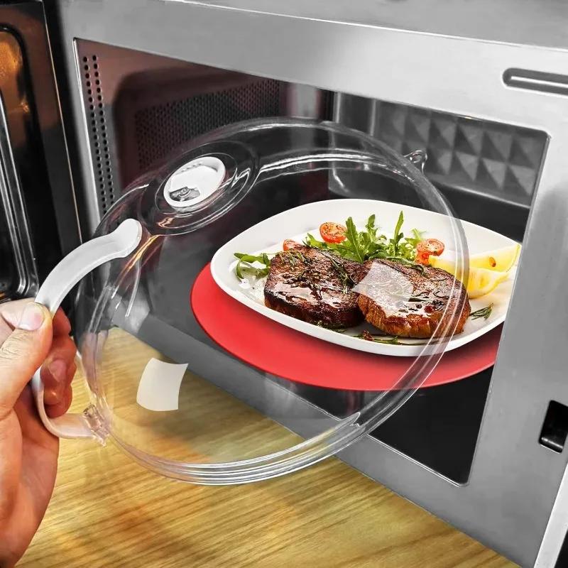 Microwave Food Splash Guard High Temperature Resistant Food Heating Cover with Steam Vent and Handle Transparent Plate Cover