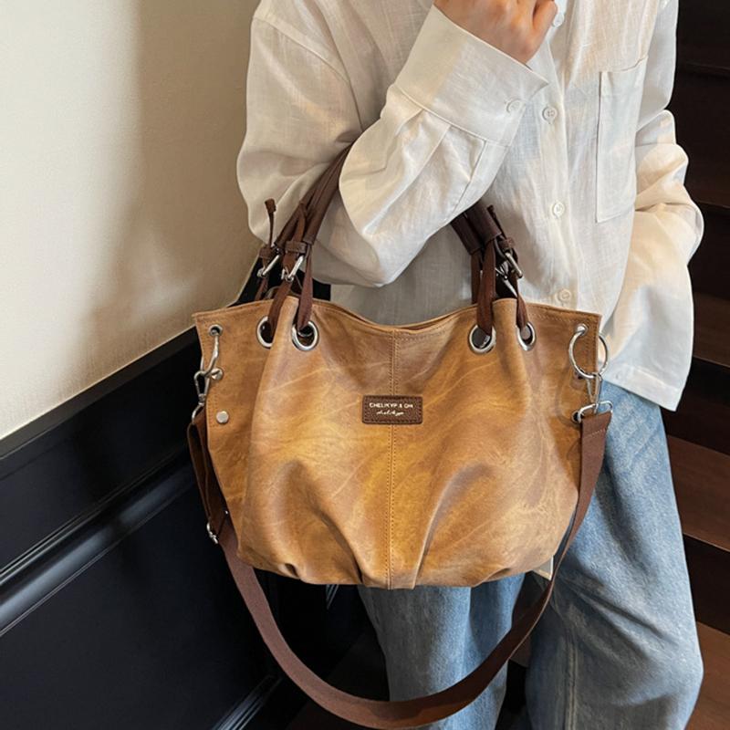 Yogodlns Fashion Minimalist PU Leather Shoulder Bag Casual Large Capacity Tote Bag For Women's Trendy Large Commuting Handbag
