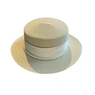 Straw Hat for UV Natural Pearl Straw Sun Head Circumference Cream Color [LEZOOY] Women, Protection, Summer, Material, Breathable, Cool, Face-Slimming