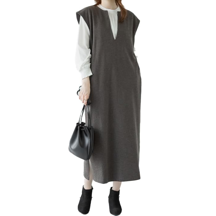 

Key Neck Long Dress Jumper Skirt Jeanska Maternity Loose Large Size Spring Summer Autumn Winter Ladies Charcoal Gray [atONE] ATK-0096 [AtONE] 4L-5L